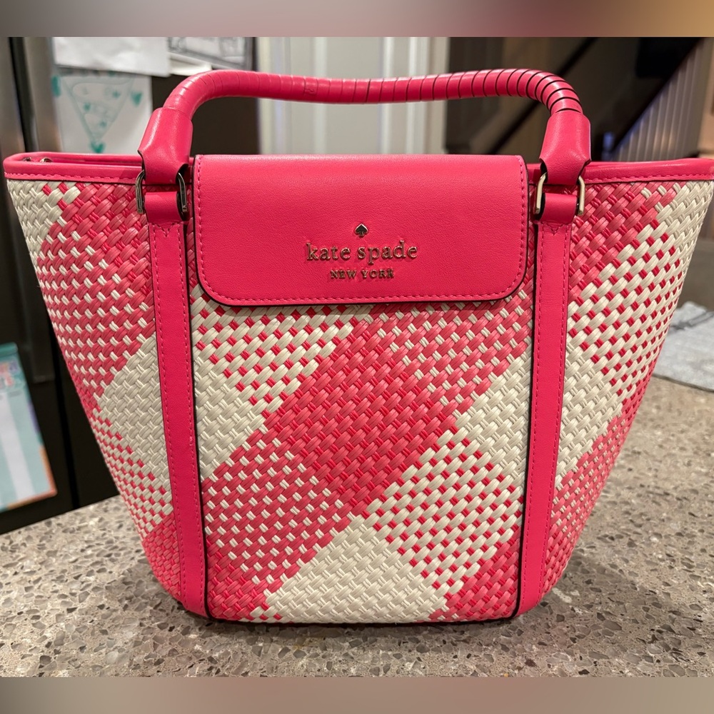 Kate Spade Vibrant Pink and Cream Checkered Tote